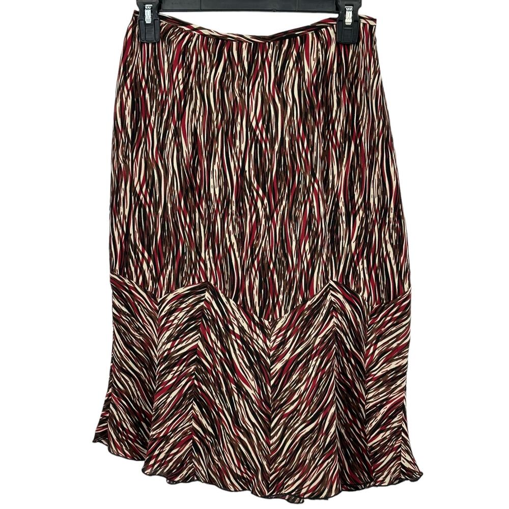 Alfani Skirt Womens 4‎ Red Brown Straight 100% Silk Lined Zip Office Work Artsy